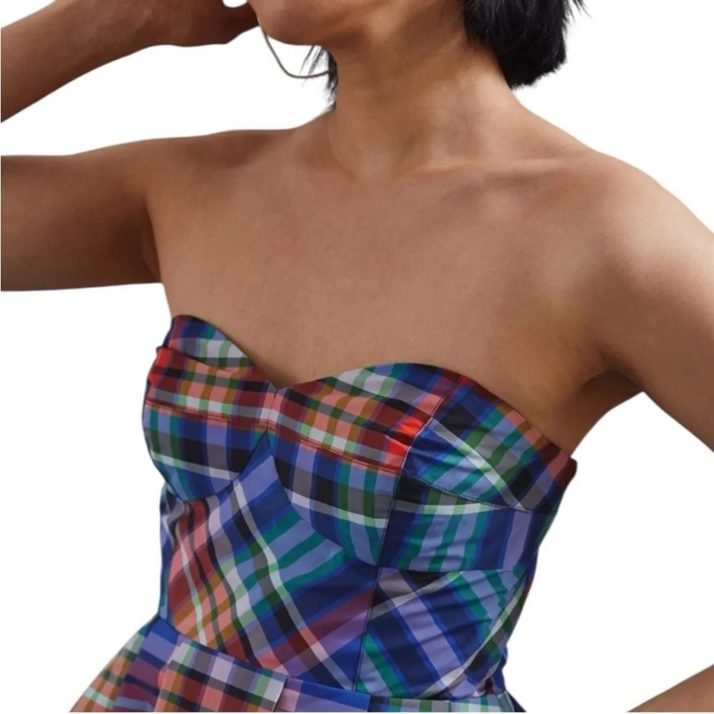 Anthropologie Maeve Plaid Dress Womens 4 Blue Fit & Flare Western Coquette Girl - Picture 8 of 8